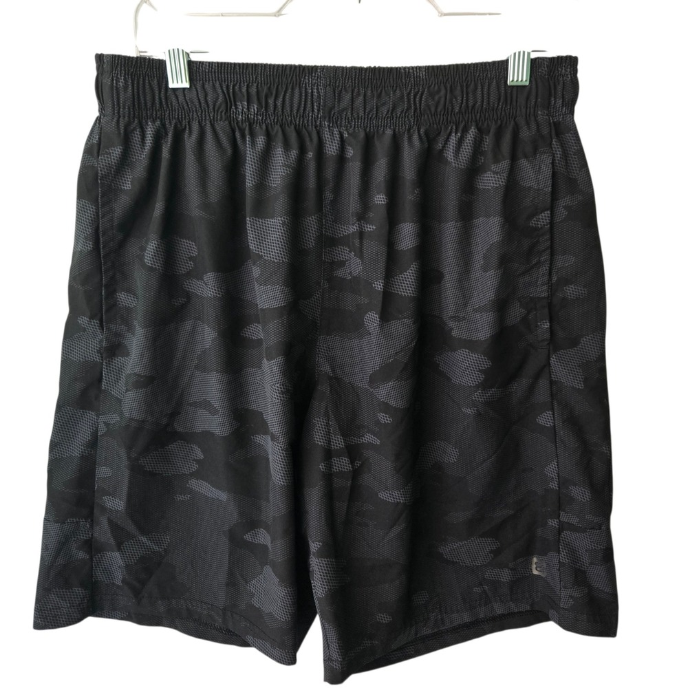 Layer 8 Mens L Qwick-Dry Athletic Shorts Black Gray Digi Camo Gym Training